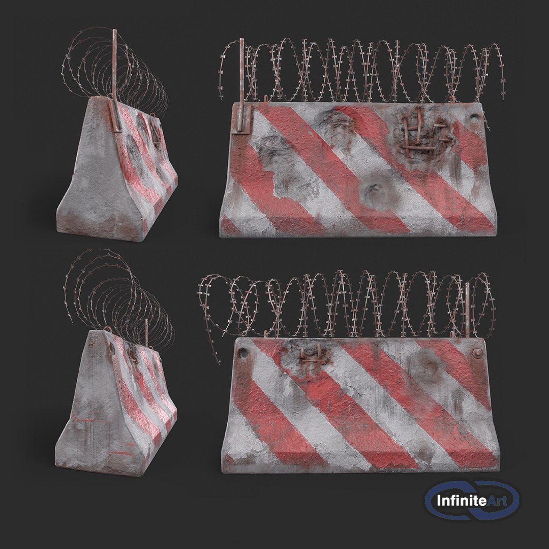 Concrete block with barbed wire. Barricade. model https://p.turbosquid.com/ts-thumb/Dn/adfRTC/LJ/roadblock4preview/jpg/1625205347/1920x1080/fit_q87/e00008a32052cb2d715821daccf88f0e58ed91e2/roadblock4preview.jpg