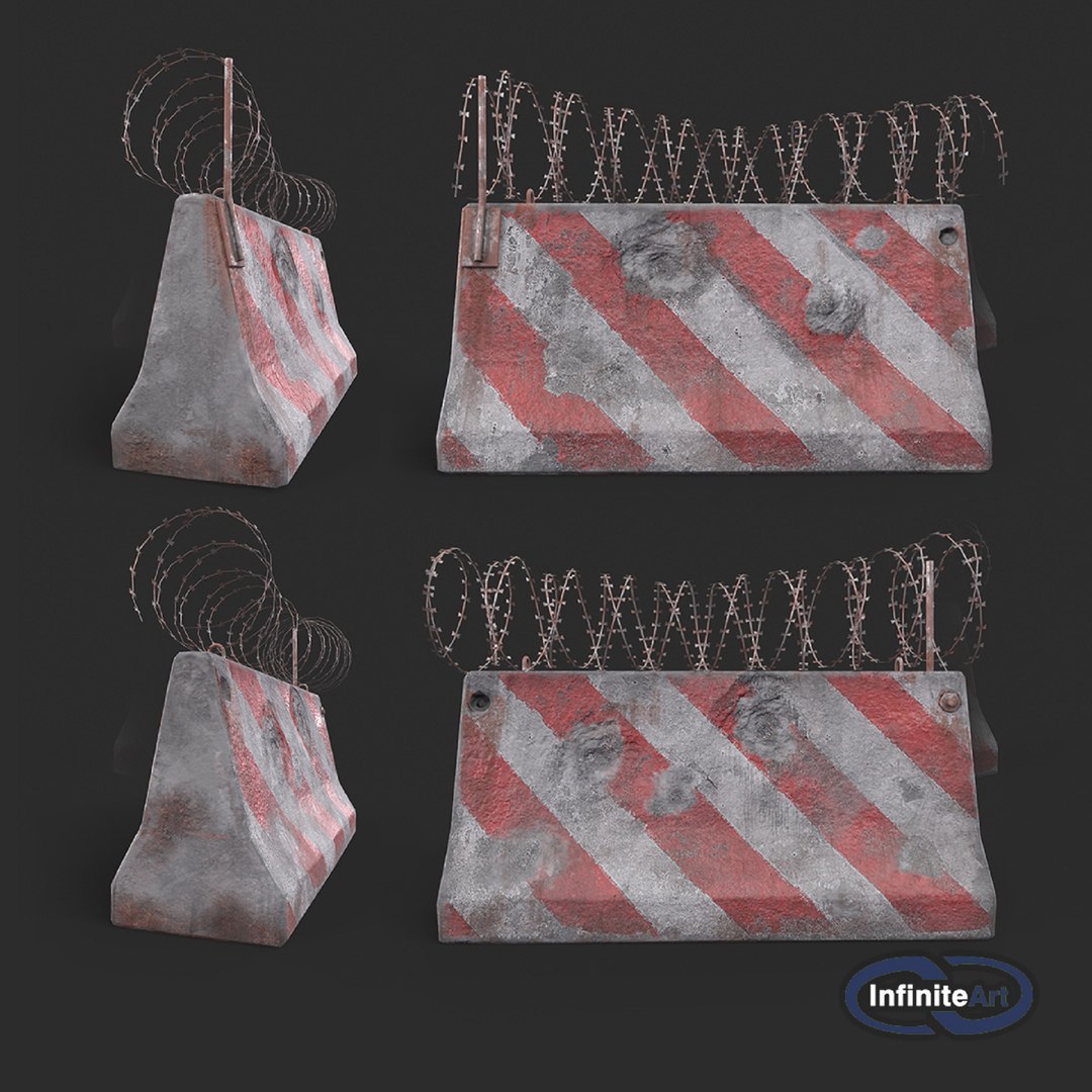 Concrete block with barbed wire. Barricade. model https://p.turbosquid.com/ts-thumb/Dn/adfRTC/Sw/roadblock1preview/jpg/1625205346/1920x1080/fit_q87/45d70c0d743c2103101f721afebe0ab2a1e78e9d/roadblock1preview.jpg