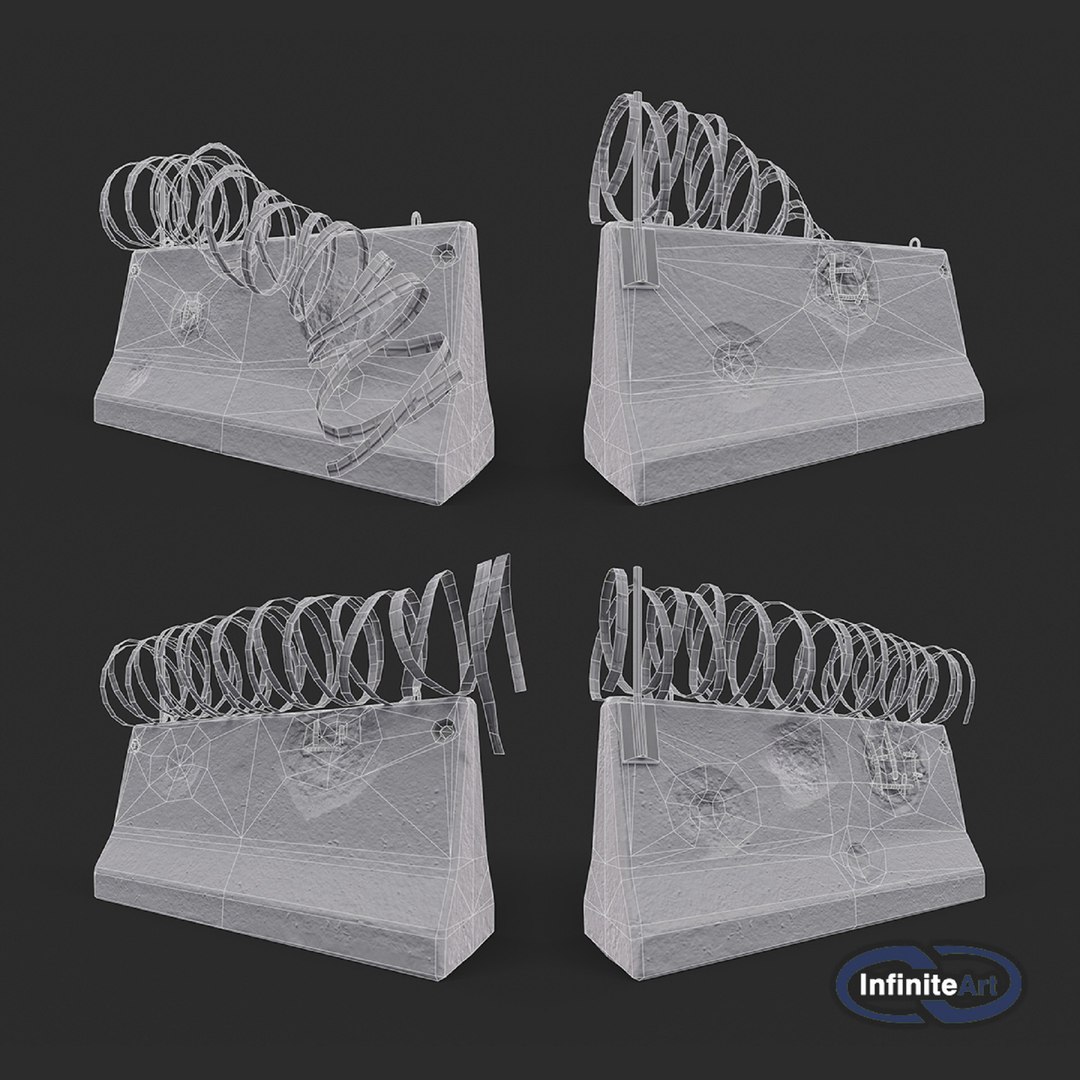 Concrete block with barbed wire. Barricade. model https://p.turbosquid.com/ts-thumb/Dn/adfRTC/fJ/roadblock34wirepreview/jpg/1625205347/1920x1080/fit_q87/c30f231e4425830245d94fe7c23ae6de4e315c43/roadblock34wirepreview.jpg