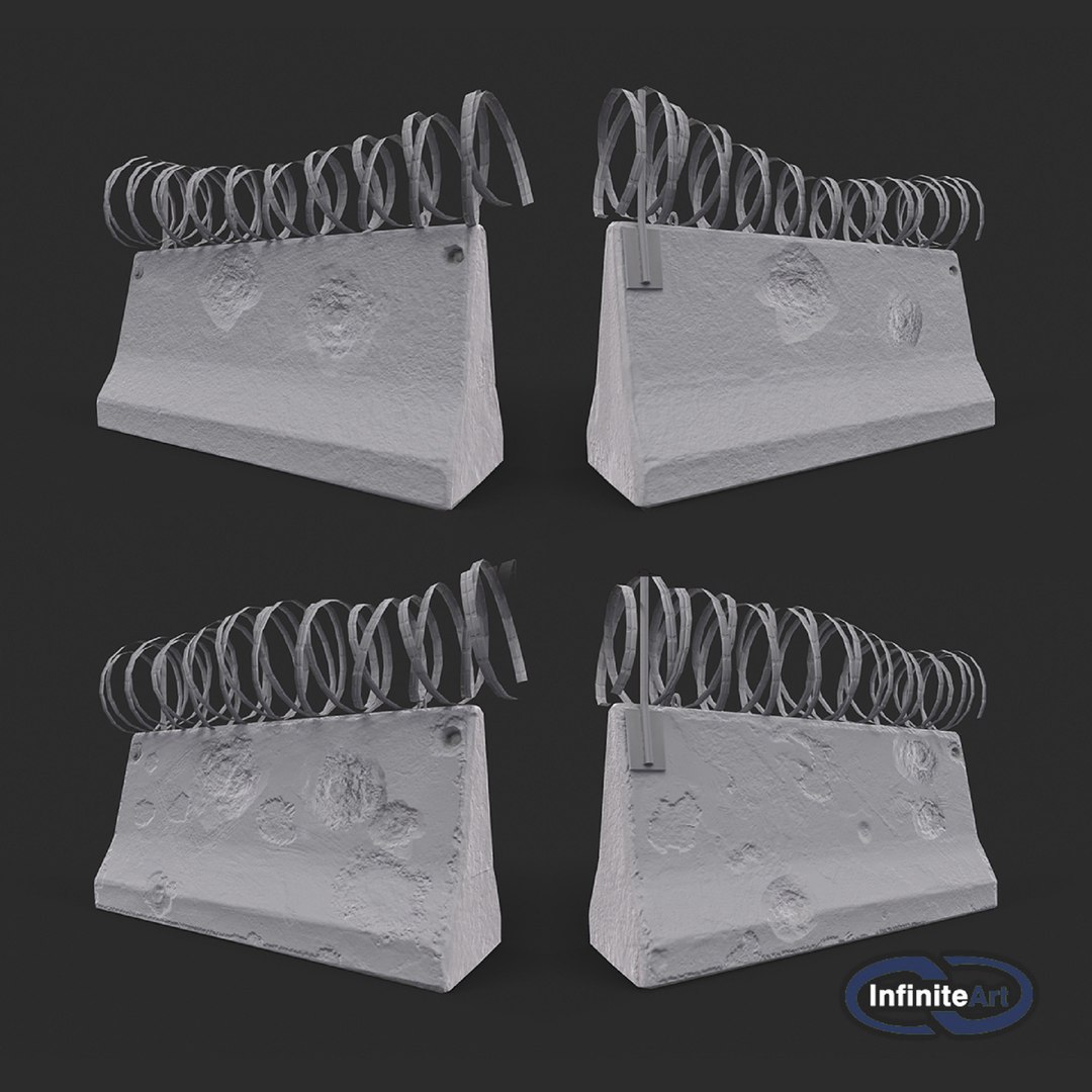 Concrete block with barbed wire. Barricade. model https://p.turbosquid.com/ts-thumb/Dn/adfRTC/w3/roadblock12greypreview/jpg/1625205348/1920x1080/fit_q87/a1343592303f057604dbcdaf85b898730c017752/roadblock12greypreview.jpg
