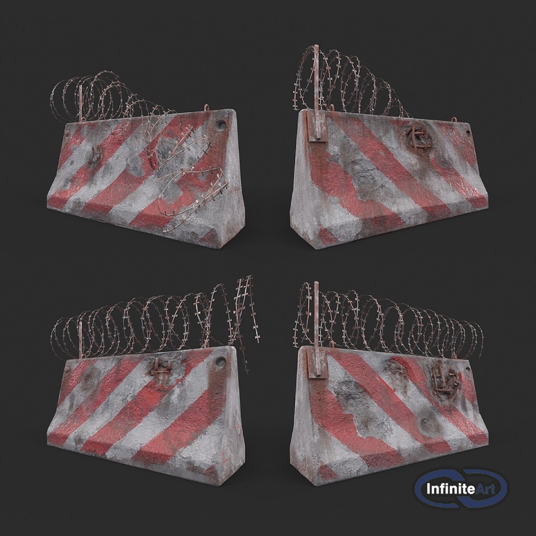 Concrete block with barbed wire. Barricade. model https://p.turbosquid.com/ts-thumb/Dn/adfRTC/wE/roadblock34preview/jpg/1625205349/1920x1080/fit_q87/c39850da19b3c3b691fbfb6fed4ccdf383d64a3b/roadblock34preview.jpg