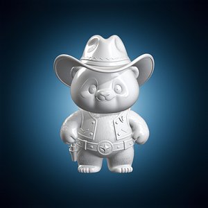 Chibi Panda Cowboy 3D Print Model 3D