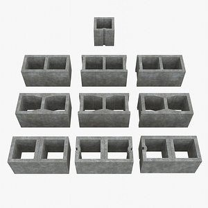 Concrete Cinder Blocks Set – 10 Modular CMU Variations