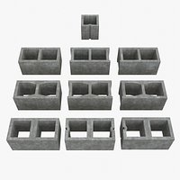 Concrete Cinder Blocks Set – 10 Modular CMU Variations