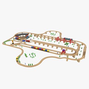wooden toy railway 3D