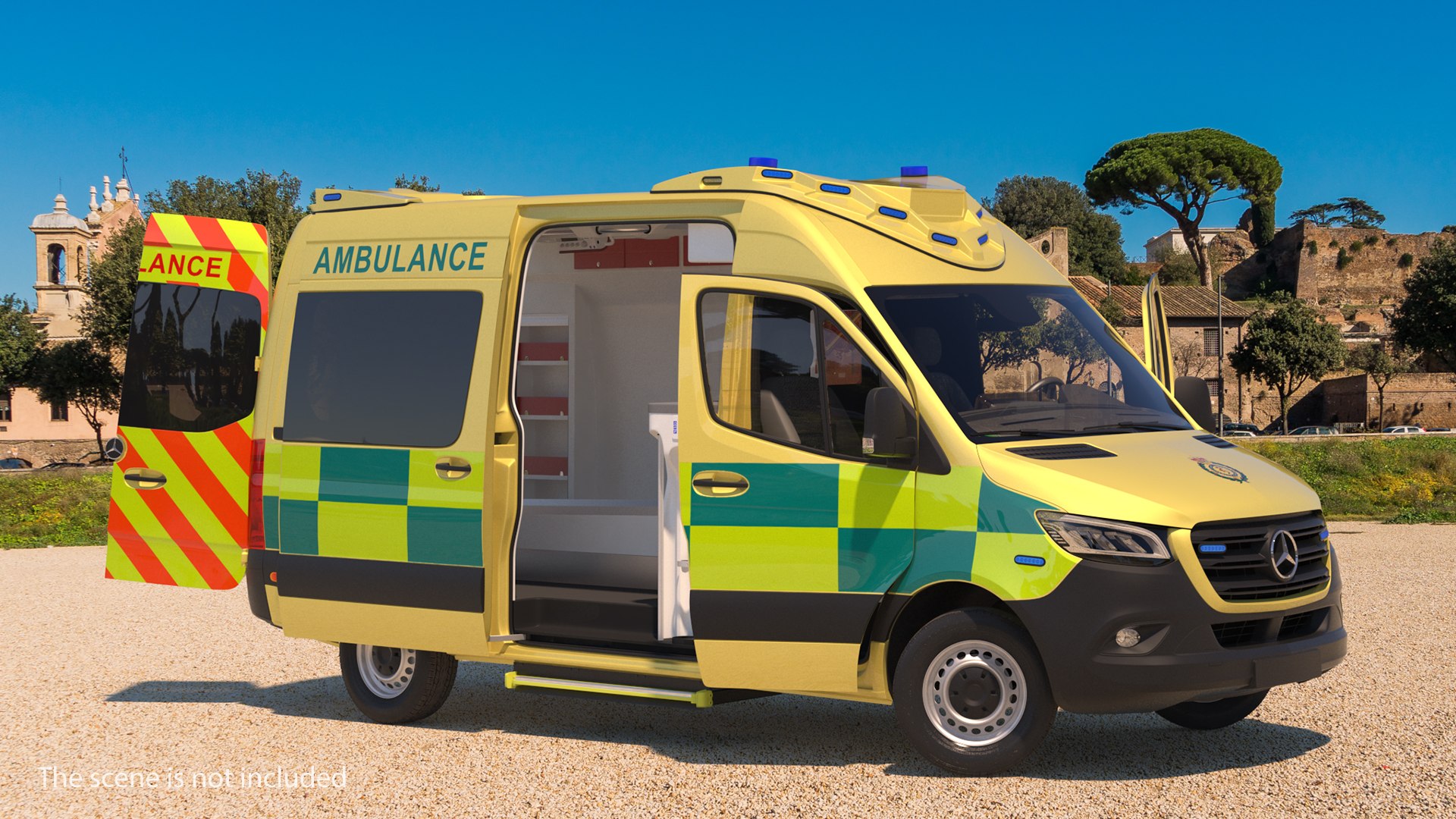 Mercedes Benz Sprinter Emergency Ambulance with Interior Rigged 3D model preview