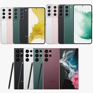 3D Samsung Galaxy S22 and S22 Plus and S22 Ultra primary colors