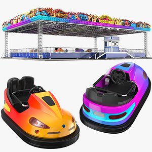 3D Detailed Dodgem Platform With Bumper Cars 2