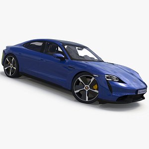 Electric Sports Car Porsche Taycan Turbo S Gentian Blue Rigged for Cinema 4D 3D