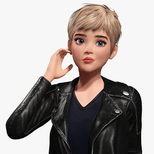 3D model Edgy Fashion Look with Leather Jacket Cartoon Modern 3D Female Character