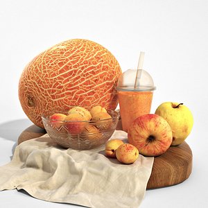 3D set orange fruits apples