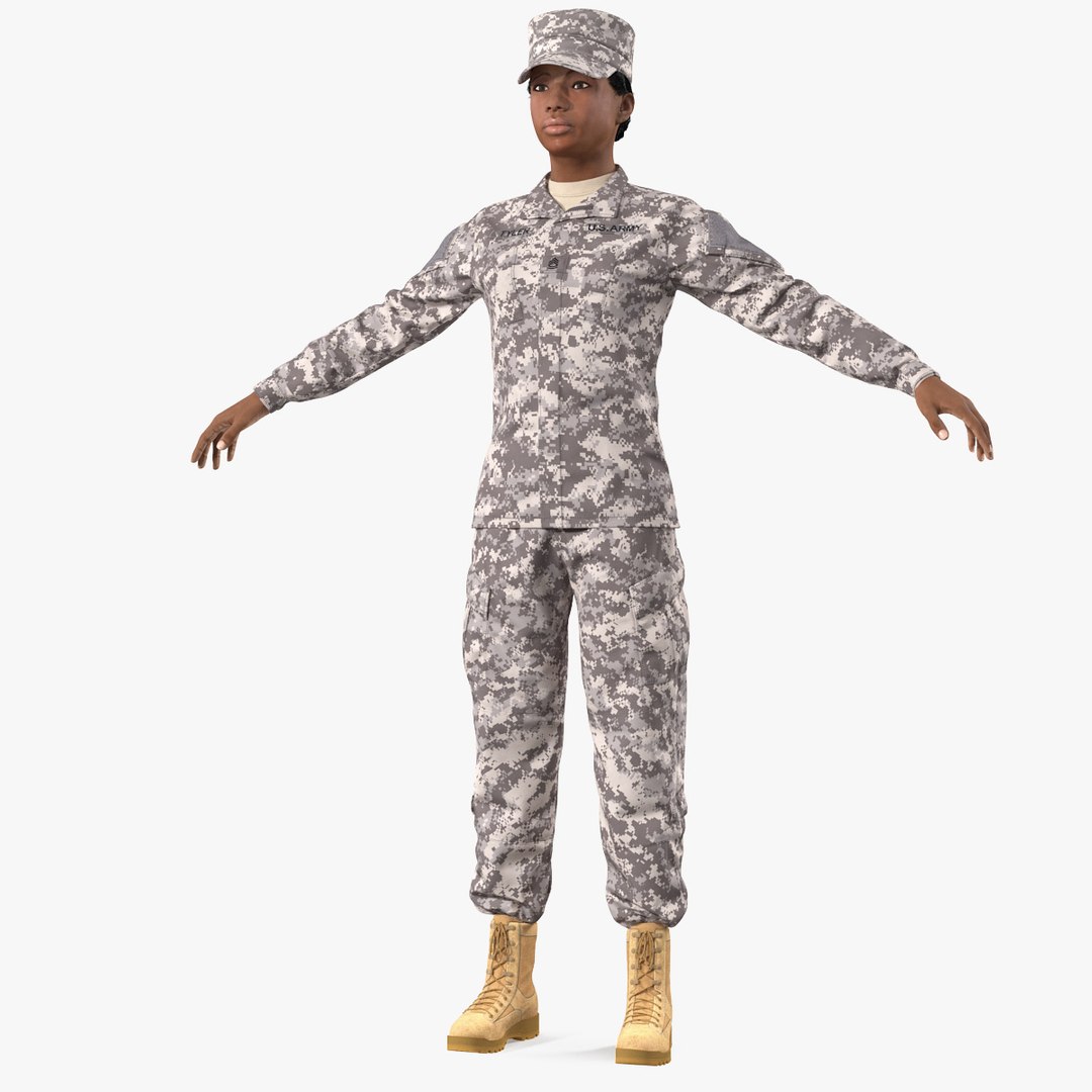 Black Female Soldier Military ACU Fur Rigged 3D model preview