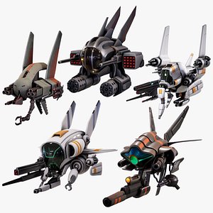 Sci-Fi Drones Low Poly Futuristic Package 5 Items