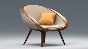 3D model Modern Wooden Armchair with Pillow