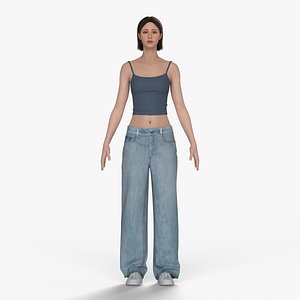 3D Female denim jean and tank