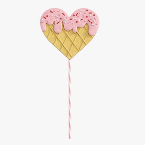 3D Glazed heart-shaped wafer on a stick