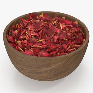 Wooden Bowl with Dried Red Petals model