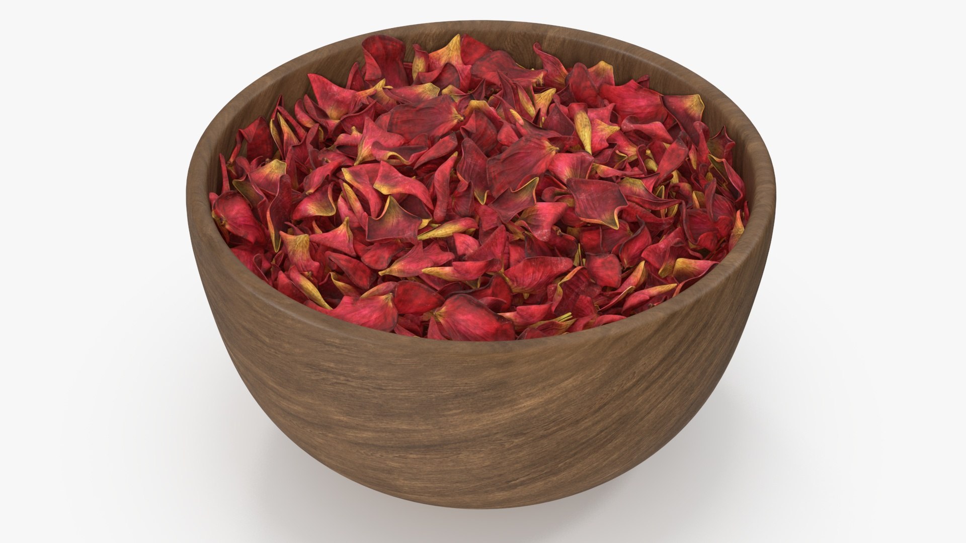 Wooden Bowl with Dried Red Petals 3D model preview
