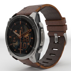 3D model Garmin Fenix 8 AMOLED Sapphire titanium with Carbon Gray DLC coating and chestnut leather strap