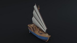 Low-poly Cartoon medieval trader ship Polygonal Style