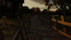 cartoon village scene for game asset 3D model