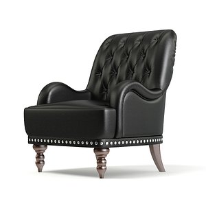 3D classical armchair black leather