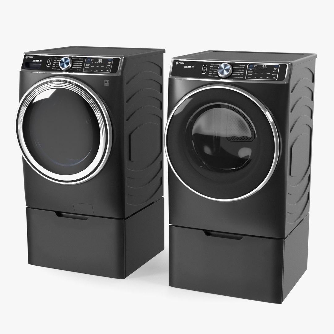 Profile Washer and Dryer Set Black 3D model preview
