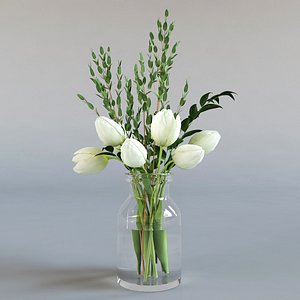 white tulips eucalyptus 3d model