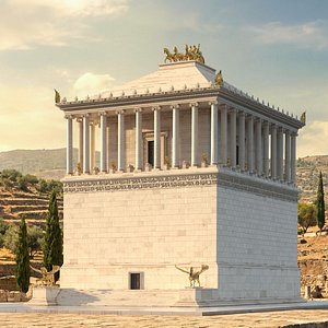 3D Ancient Marble Mausoleum with Golden Sculptures model