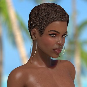 3D nude dark skin woman rigged