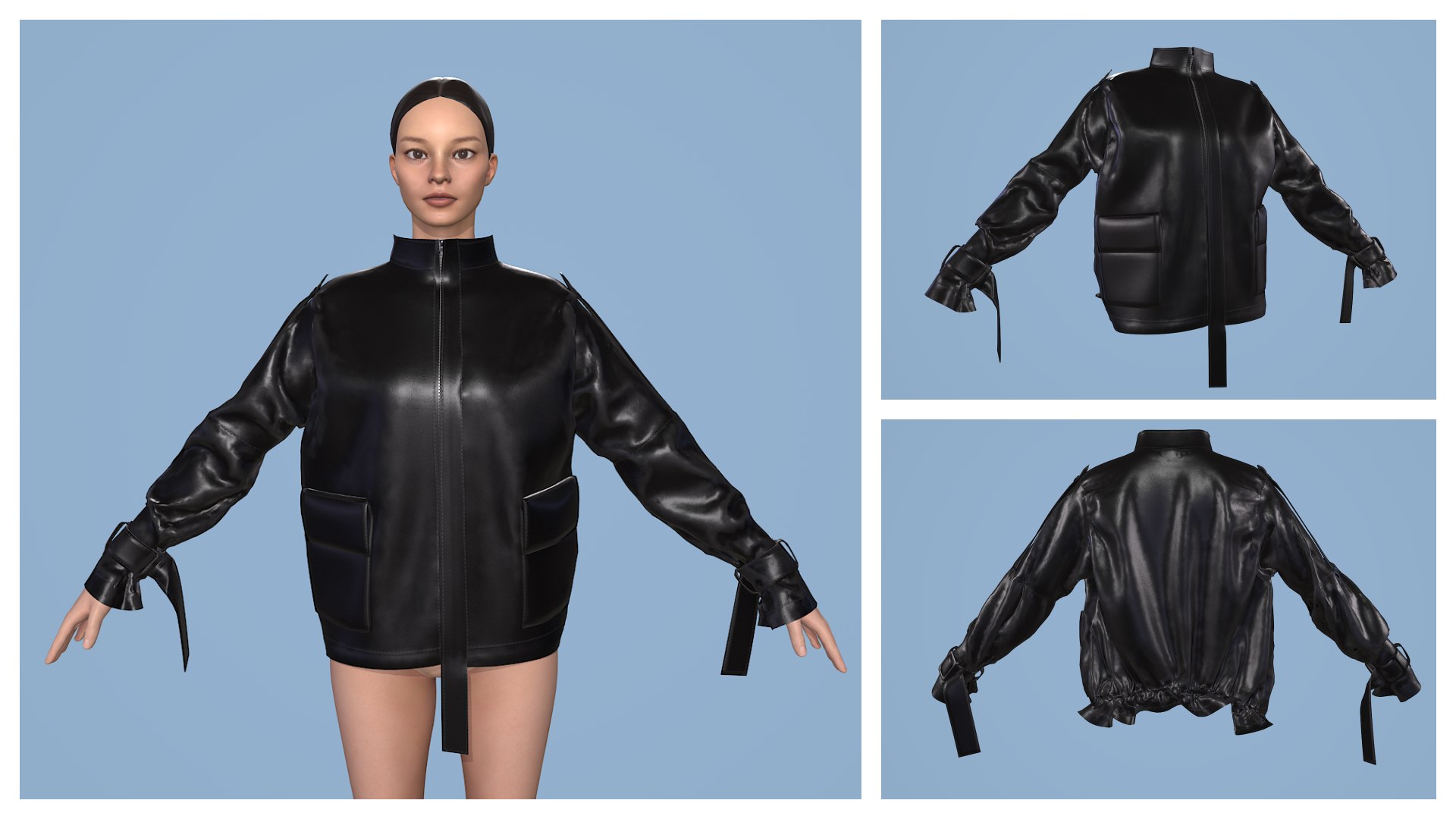 3D Black leather jacket with zipper https://p.turbosquid.com/ts-thumb/Ds/Q2ljEY/NU/119/png/1657870639/1920x1080/fit_q87/1d45a8ad3fdcdb9eb0f80703f7e7ff532c10c66b/119.jpg