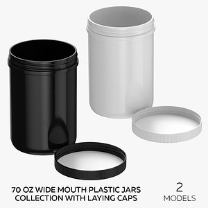 70 oz Wide Mouth Plastic Jars Collection With Laying Caps - 2 models 3D model