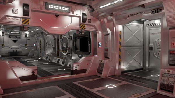 set sci-fi spaceship building interiors 3d fbx