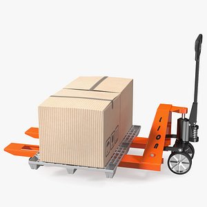Lion Premium Hand Pallet Truck with Boxes Rigged 3D model