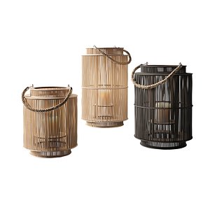 Next Color palette  Natural Rattan Lantern With Handle 3D model