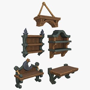 Stylized Fantasy RPG Hanging Shelf Shelves Drawer Cupboard Cabinet 3D