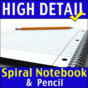 Spiral Notebook and Pencil 3d model