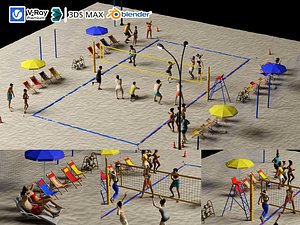 Beach volleyball court scene 3D