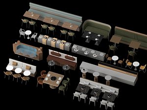 3D Cafe Restaurant Booth Table Chair Combination 3D Model Pack