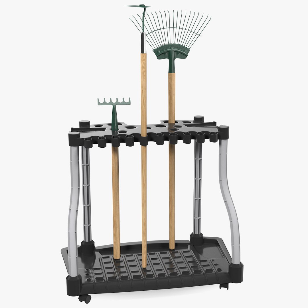 Garden Tool Storage Rack with Tools 3D model preview