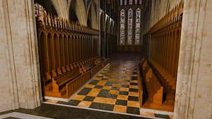 3D Medieval Church Choir Seats - Wooden