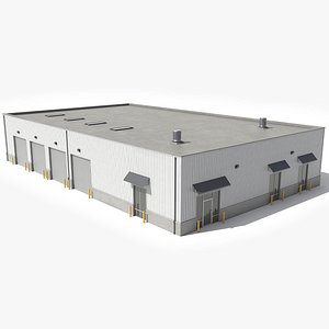 White Warehouse Building 64 Game Ready PBR 3D model