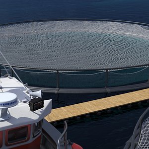 Offshore Marine Fish Farm with Circular Net and Fish 3D model