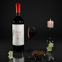 Red wine with cherries and candle