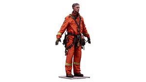 3D model A Pose Raw Body Scan Sam Atkins Fireman Climbing Suit