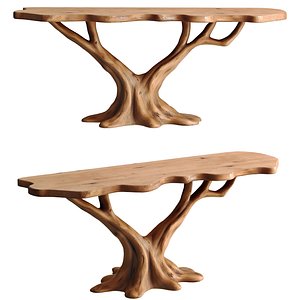 3D Solid wood Sculptural scandiavian side console table hallway 3D model model