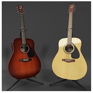 Acoustic Guitar and Guitar Stand with Hres texture