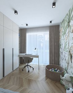 3D Cozy childs room with jungle wallpaper