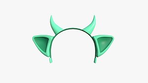 Furry Ears Tiara J07 Green - Headband Character Design model
