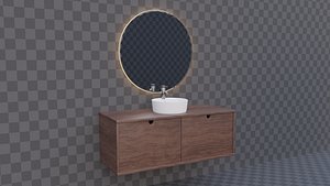 Washbasin with bathroom counter and mirror Low-poly 3D model